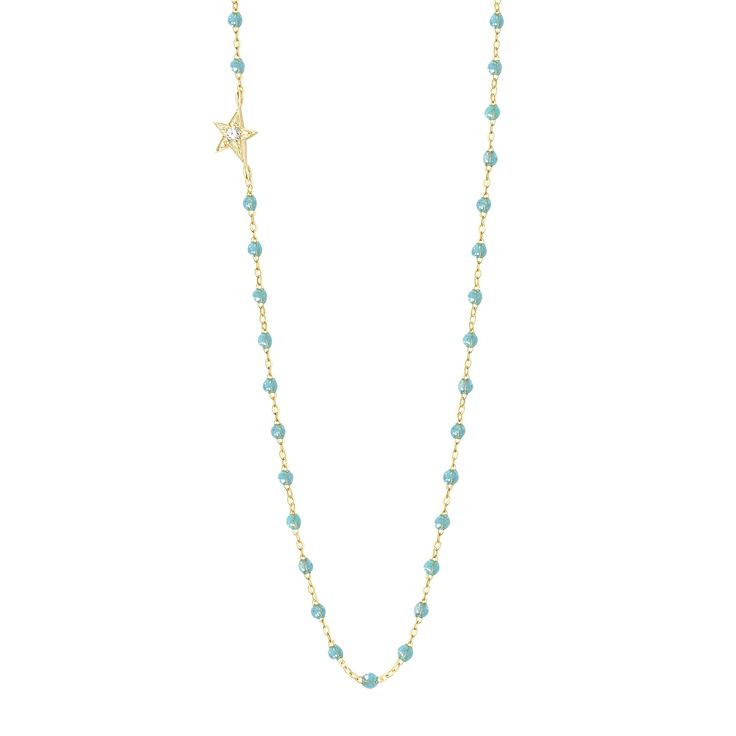 Gigi Clozeau - Star Classic Gigi Aqua diamond necklace, Yellow Gold, 16.5 Luxury Diamond Necklace With Star Charm, Star-shaped Beaded Chain Necklace For Gift, Star-shaped Jewelry With Beaded Chain For Gifts, Necklace With Diamond, Sparkling Diamond, Star Necklace, Sparkle Diamonds, Diamond Necklace, Yellow Gold