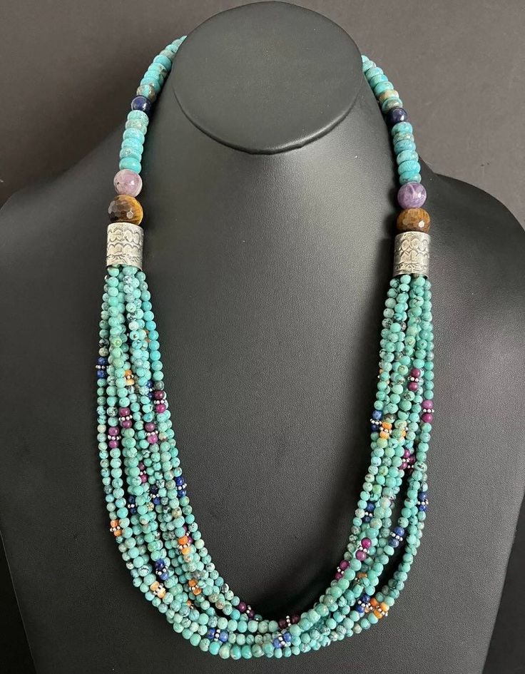 Sterling Silver Multi Strand Multi Stone Turquoise Bead Necklace. 30 inch Best Offers Accepted! Coral Beads Necklace, Ribbon Skirts, Round Bead Necklace, Chunky Necklaces, Fall Fashions, Turquoise Jewelry Native American, Bead Necklaces, Turquoise Bead Necklaces, Jewelry Making Project