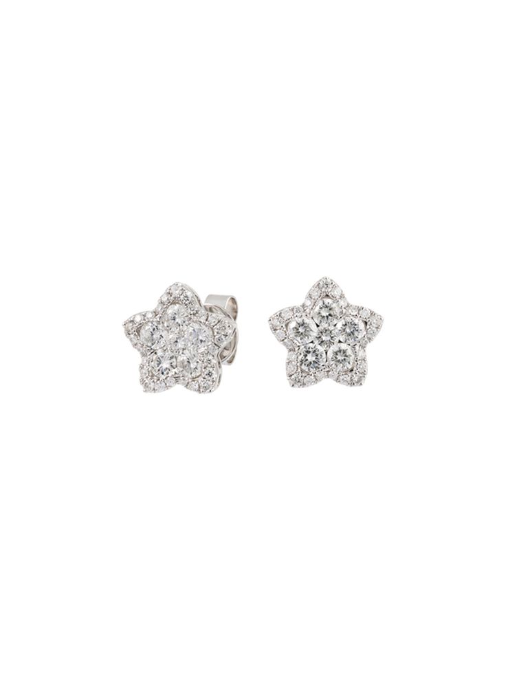 1.39ct Diamond 18K Gold Star Shaped Earrings Luxury Elegant Star-shaped Diamond Earrings, Gold Star-shaped Diamond Earrings, White Gold Star-shaped Fine Diamond Earrings, Luxury Star-shaped Diamond Earrings With Accents, Luxury Star-shaped Earrings With Diamond Accents, Jewelry Website, Gold Star, Cluster Earrings, Jewelry Rings Engagement