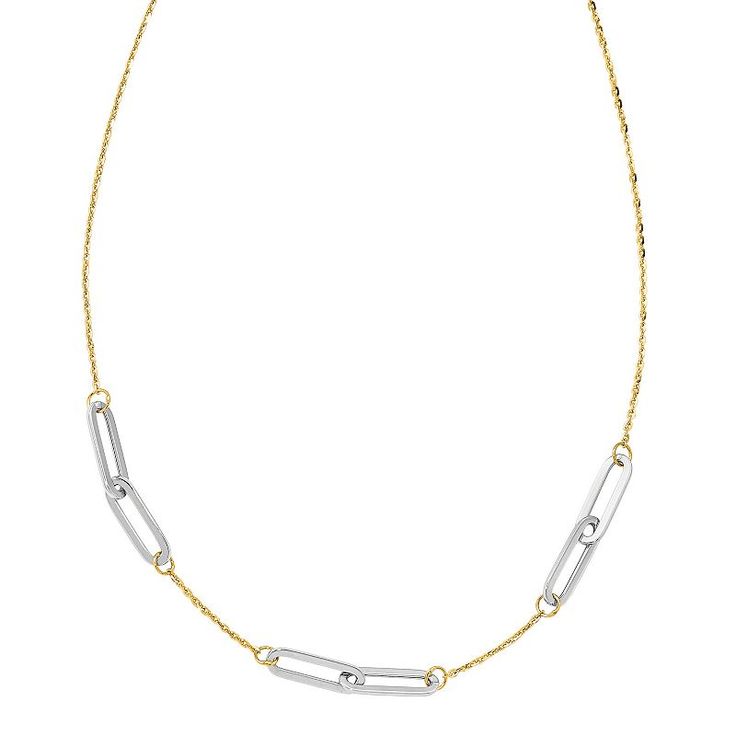 Click on this JEWELRY & WATCHES GUIDE to learn about fit, styles, materials and more! Metal: 14k gold Chain length: 16 in. + 1-in. extender Packaging: boxed Plating: rhodium Finish: polished Size: 16". Color: 14k 2 Tone. Gender: female. Age Group: adult. Classic Anniversary Necklace With Rectangular Links, Timeless Link Chain Necklace For Anniversary, 14k White Gold Necklace With Rectangular Links, Yellow Gold Necklaces With Rectangular Links For Anniversary, Yellow Gold Oval Link Diamond Necklace For Anniversary, White Gold Paperclip Chain Necklace For Formal Occasions, White Oval Link Necklace For Formal Occasions, Formal White Gold Necklace With Paperclip Chain, Anniversary Yellow Gold Link Diamond Necklace