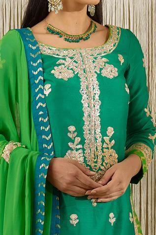 Shop for Shyam Narayan Prasad Green Chanderi Embroidered Kurta Lehenga Set for Women Online at Aza Fashions Designer Wear Green Sets With Resham Embroidery, Designer Green Sets With Resham Embroidery, Green Sets With Resham Embroidery For Designer Wear, Designer Green Choli With Traditional Drape, Green Designer Choli With Traditional Drape, Green Designer Wear Choli With Traditional Drape, Designer Green Palazzo Set With Dupatta, Green Choli With Traditional Drape For Designer Wear, Green Cutdana Choli For Navratri