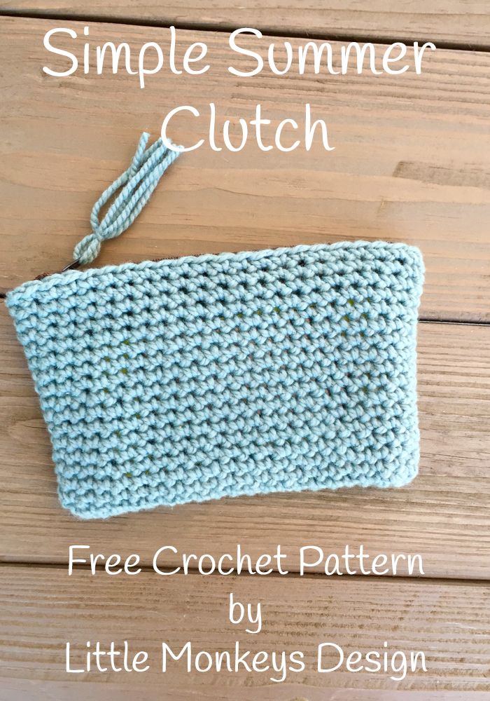 the simple crochet clutch pattern is shown with text that reads, simple summer clutch free crochet pattern by little monkeys design