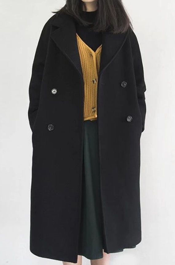 Black Long Women Wool Coat  #woolcoat#womenfashion#wooljacket#wintercoat#fallcoat Chic Long Wool Peacoat, Oversized Wool Coat With Double Button For Winter, Winter Wool Double-breasted Coat, Elegant Oversized Double-breasted Pea Coat, Elegant Oversized Winter Pea Coat, Black Wool Coat With Double-breasted Buttons For Winter, Elegant Oversized Pea Coat For Winter, Oversized Elegant Winter Pea Coat, Oversized Double-breasted Wool Coat