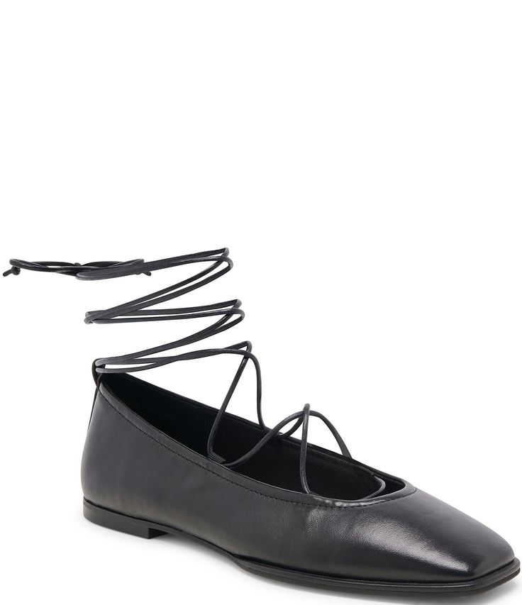 From Dolce Vita&#x2C; the Ryder Leather Ankle Lace Up Ballet Flats feature:Leather upperAnkle lace up closureRecycled textile liningRecycled synthetic outsoleFlat heelImported. Lace Up Ballet Flats, Dillard's, Flat Shoes Women, Ballet Flats, Shoes Flats, Leather Upper, Outfit Ideas, Black Leather, Ballet