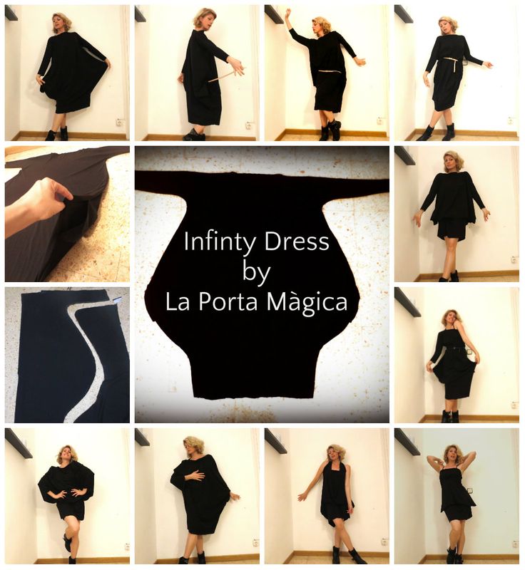 a collage of photos showing different ways to sew a dress with the words infinty dress by la porta magica