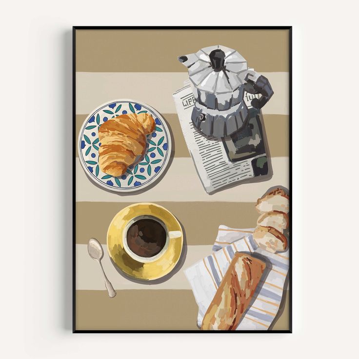 there is a coffee and croissants on the table