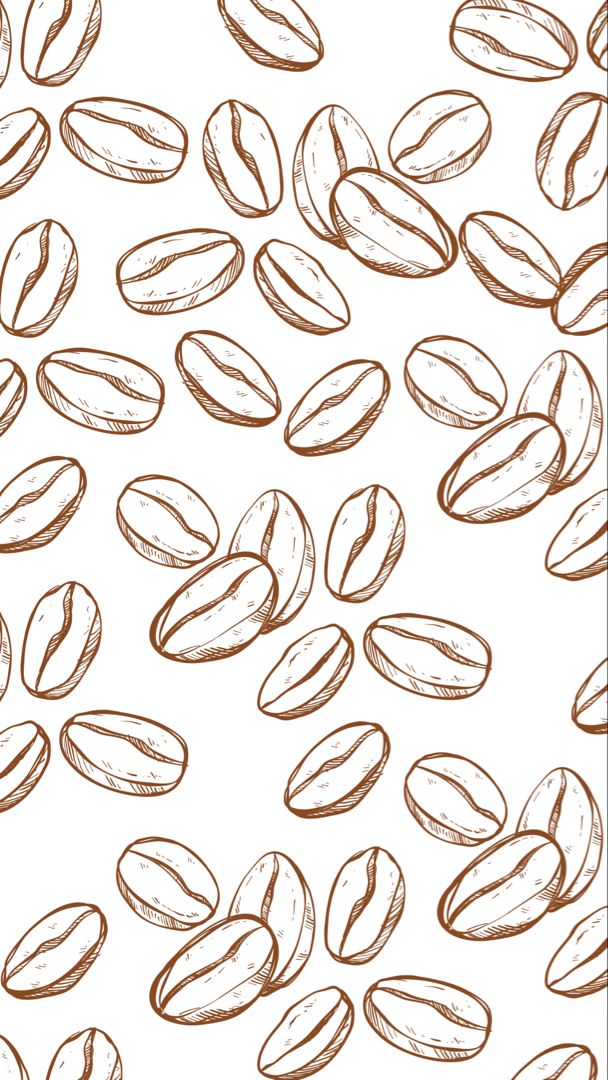 coffee beans on a white background with brown lines in the bottom right corner, and below