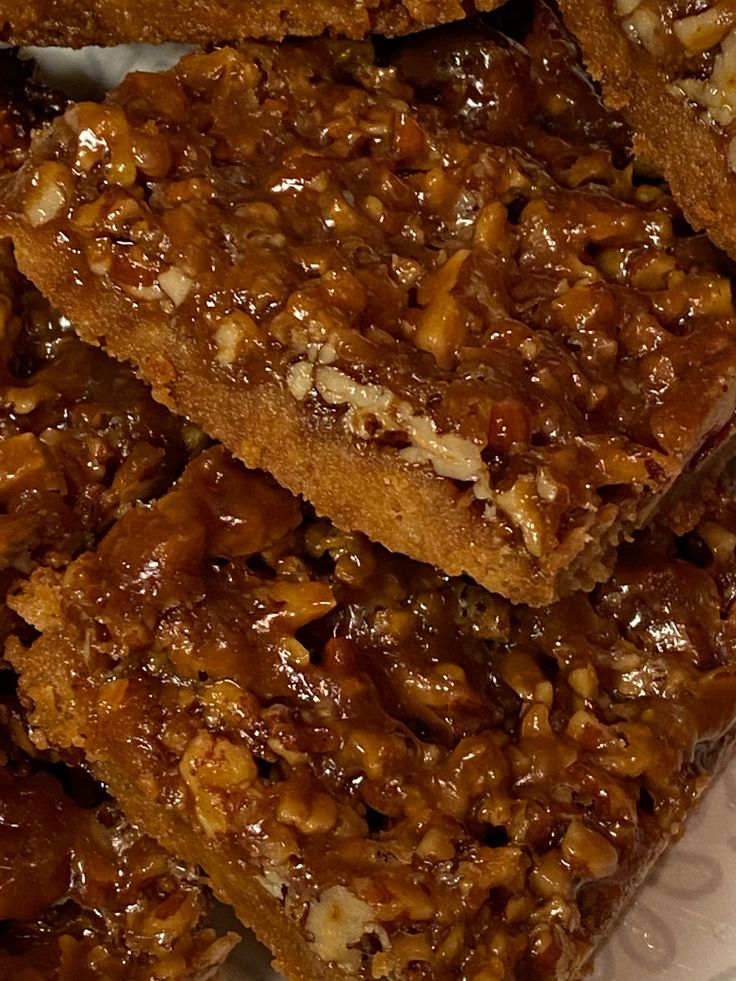 several pieces of granola bars stacked on top of each other in front of the camera