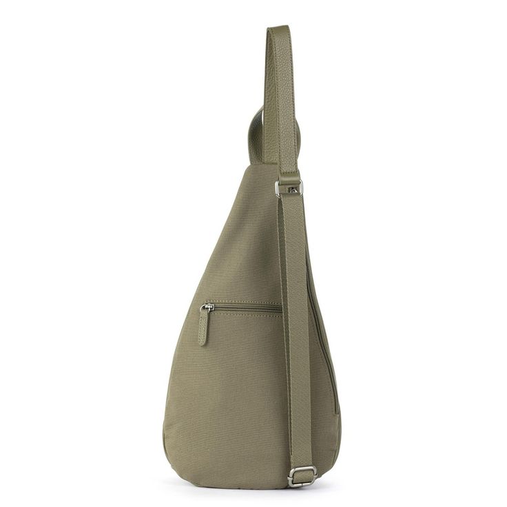 the sling bag is beige and has two zippers