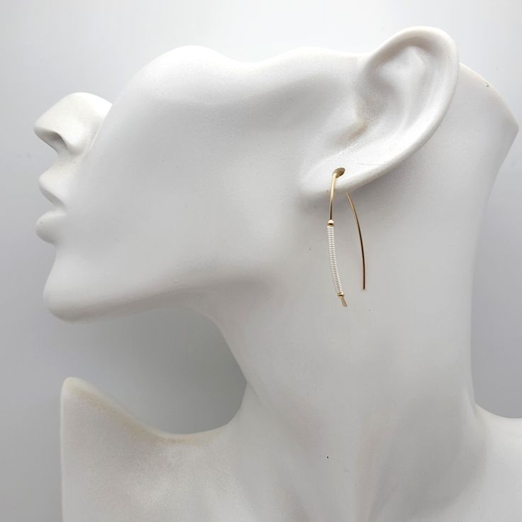 Silver and Gold Open Hoop Wishbone Style Earrings - These 14k Gold filled threader earrings are wrapped with a sterling silver coil and 14k gold-filled beads. * Made to order and ships within 2 business days * Approximately 1.5" long * Earrings are made from quality Sterling Silver and 14k Gold filled. * Polished to a high shine * Choice of earring packaging with fun quotes! (Picture 3) These are thoughtfully handmade in my mountain studio at time of order, making each one unique. Nothing in my Adjustable Elegant Linear Earrings For Everyday, Elegant Everyday Adjustable Linear Earrings, Gold Hoop Threader Earrings For Gift, Adjustable Minimalist Yellow Gold Earrings, Dainty Yellow Gold Wrap Earrings With Ear Wire, Elegant Wire Wrapped Threader Earrings, Adjustable Gold Wrap Single Earring, Adjustable Single Gold Wrap Earring, Gold Drop Earrings For Anniversary