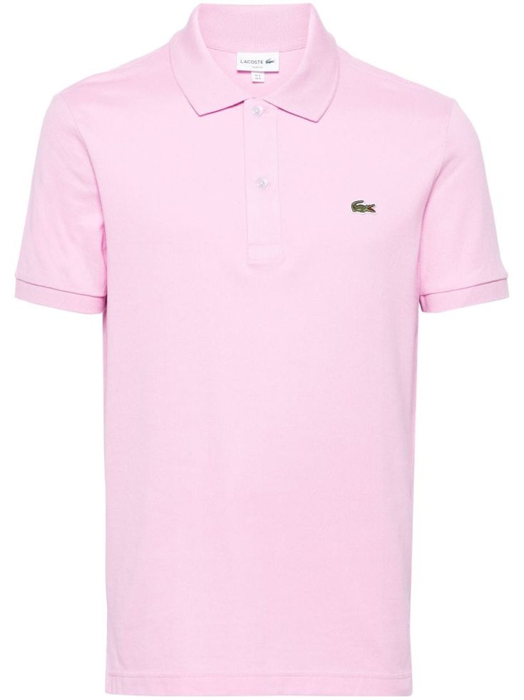 pink cotton piqué weave embroidered logo at the chest ribbed trim polo collar front button placket short sleeves short side slits straight hem Lacoste Pink, Polo Shirt Colors, Polo T Shirts, Cotton Polo Shirt, Cotton Polo, Pink Shirt, Polo Collar, Pink Cotton, Button Placket