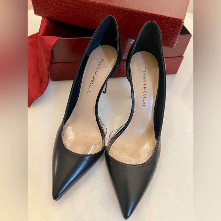 Tamara Mellon Siren 90 Black Nappa Leather Heels - Brand New - Size 40 (Un) / 9 (Us) Original Price $495 Sale Price $295 | Size: 40 (Un) / 9 (Us) | Tamara Mellon Elevate Your Shoe Collection With These Immaculate, Brand New Tamara Mellon Siren 4 Inch Heels In Sophisticated Black, Aso Kim Kardashian And Other A-Listeners Celebrities. Size: 40 (Un) / 9 (Us) Color: Jet Black Nappa Leather Condition: Brand New, Pristine, Never Used Final Sale Formal Court Shoes With Deep Heel Cup, Sleek Calf Leather Heels With Leather Lining, Black Calf Leather Heels For Formal Occasions, Timeless Black Heels With Sculpted Heel, Elegant Calf Leather Court Shoes With Leather Lining, Party Court Shoes With Leather Sole And Calf Leather, Elegant Court Shoes With Calf Leather And Leather Lining, Elegant Heels With Leather Sole For Business, Classic Leather Party Heels