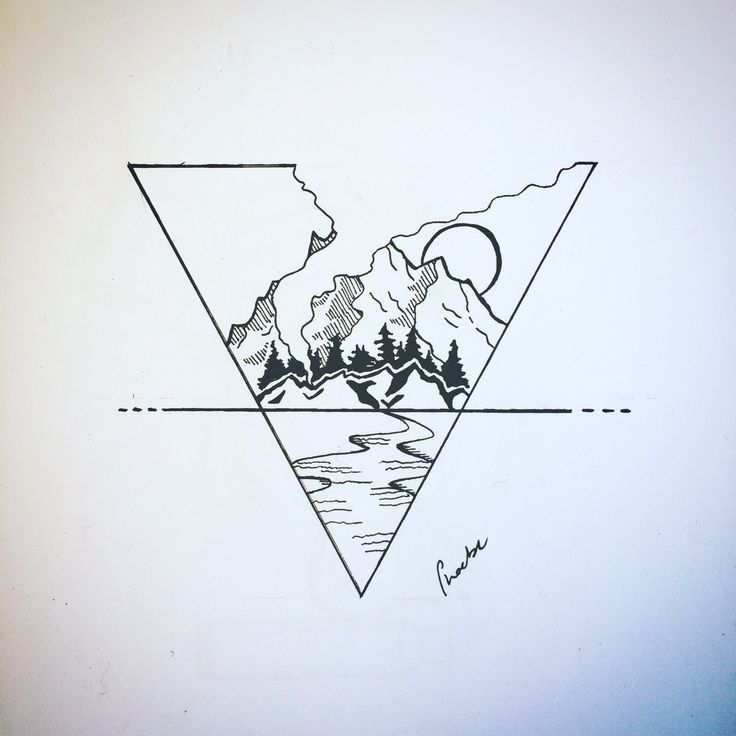 a triangle with mountains and trees on it