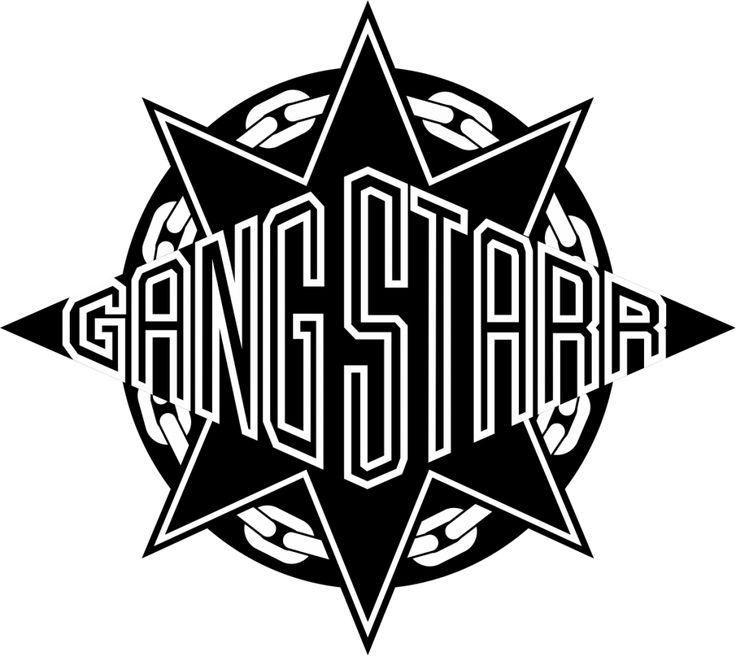 the logo for gang star, which is written in white and black on a black background