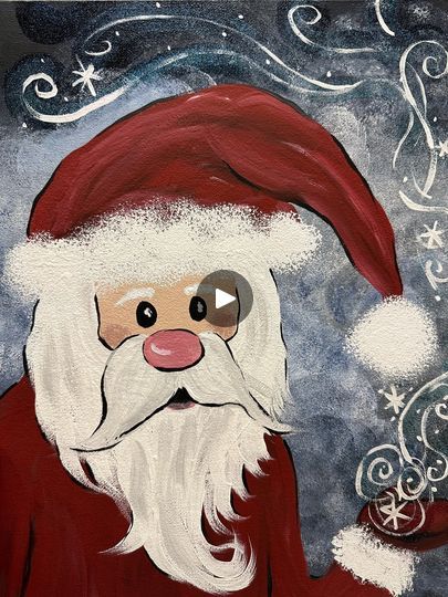 a painting of a santa clause with snow flakes