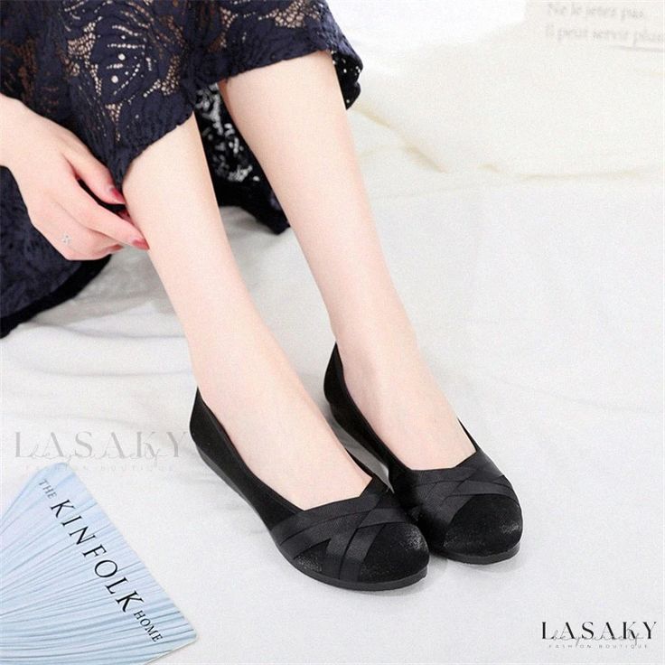 Lasaky - Lightweight Fabric Flat Casual Shoes in Black - Ideal for Work Black Slip-on Flats For Spring, Black Flat Slip-ons For Spring, Black Slip-ons With Medium Width And Round Toe, Black Slip-on Flats, Casual Black Pointed Toe Flats, Spring Black Round Toe Flats, Casual Black Almond Toe Flats, Casual Black Pointed Toe Slip-ons, Casual Black Closed Toe Flats