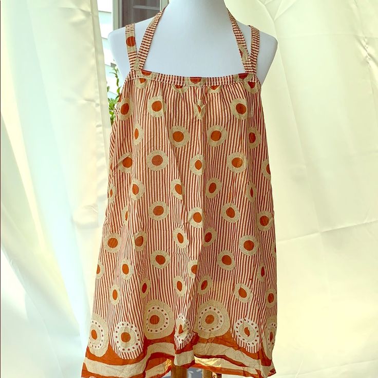 Vintage Sari Sundress Rust Orange Adjustable Back S M Hand Made From Vintage Cotton Sari Orange Sundress Mini Dress For Beach, Flowy Orange Mini Dress For Vacation, Apricot Sundress For The Beach, Flowy Orange Mini Dress For Beach, Orange Printed Bohemian Sundress, Orange Bohemian Printed Sundress, Bohemian Orange Printed Sundress, Apricot Sleeveless Sundress For Beach, Orange Sleeveless Sundress For Summer