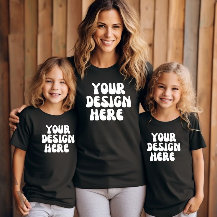 Black Cotton Family Matching T-shirt, Black Cotton Family Matching Shirt, Black Cotton Shirt For Family Matching, Black Tops With Letter Print For Family Matching, Black Shirt With Graphic Print For Family Matching, Black Cotton Tops For Family Matching, Family Matching Crew Neck T-shirt With Custom Print, Family Matching Custom Print Crew Neck T-shirt, Black Custom Print Short Sleeve Shirt