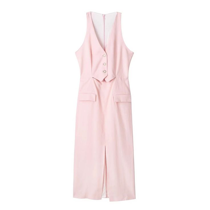 Color: 865581 Picture Color, size: XS Pink Waistcoat, Linen Midi Skirt, European Dress, Sleeveless Skirt, Elegant Midi Dresses, Clothing Wholesale, Linen Color, Pink Midi Dress, Skirt Dress