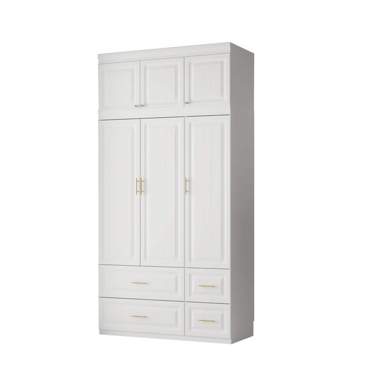 a white cabinet with two doors and drawers