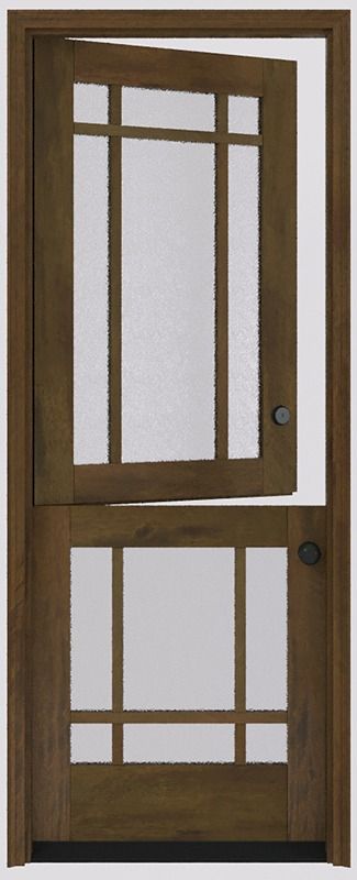 a wooden door with glass panels on the side