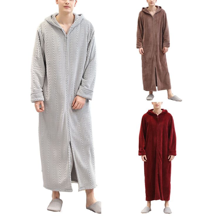 Men's Hooded House Coat Zipper Flannel Pockets Loungewear Soft Warm Long Fleece Robe     Features:    Tag size M fits US size XXS (Length: 47.24inch, Chest: 46.46inch, Sleeve: 22.83inch, Shoulder: 17.32inch)    Tag size L fits US size XS - S (Length: 51.18inch, Chest: 50.39inch, Sleeve: 23.62inch, Shoulder: 18.9inch)     Tag size XL fits US size M - L (Length: 55.12inch, Chest: 54.33inch, Sleeve: 24.41inch, Shoulder: 20.47inch)     Full length, long sleeves, v neck, loose fit, calssic solid color design, front with zipper design, housecoat with hooded design, each side with one pocket      Perfect wear it when you at home for sleeping, playing games, and watching TV in spring, autumn and winter. It is also perfect choice to wear it for bathing, spa, pool, holiday.      This long plush robe Winter Lounging Hoodie, Comfortable Hooded Outerwear For Lounging, Long Sleeve Hoodie For Sleep In Winter, Long Sleeve Winter Sleep Hoodie, Winter Long Sleeve Sleep Hoodie, Long Sleeve Winter Loungewear Outerwear, Comfy Winter Sleep Outerwear, Pool Holiday, Plush Robe