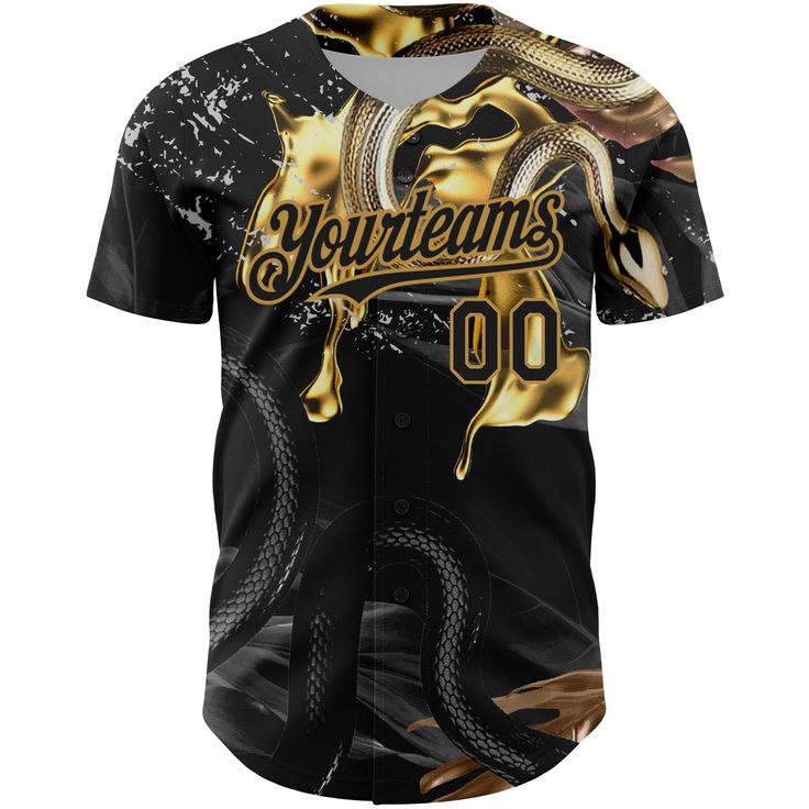 an all over print baseball jersey with the words, new orleans on it and a gold snake