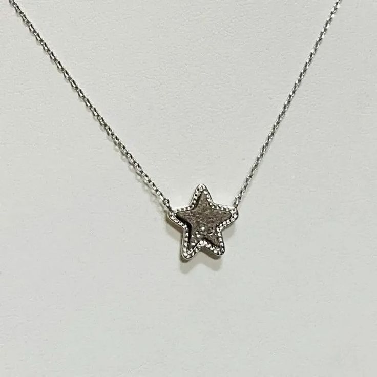 Kendra Scott Jae Star Necklace Platinum Drusy Silver Plated Chain Dainty Pendant | eBay Sterling Silver Necklace With Delicate Star Chain, Silver Star Necklace With Delicate Chain, Silver Star Charm Necklace With Adjustable Chain, Elegant Silver Star Chain Necklace, Sterling Silver Star-shaped Jewelry With Adjustable Chain, Sterling Silver Star Jewelry With Adjustable Chain, Elegant Star-shaped Chain Jewelry, Silver Star-shaped Jewelry With Delicate Chain, Silver Star-shaped Adjustable Necklace