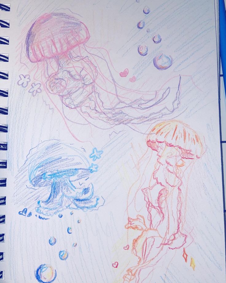 Aquatic jellyfish colored pencil drawings Easy Bubble Drawing, Drawing Aquarium, Bubble Sketch, Bubble Drawings, Jelly Fish Drawing Aesthetic, Drawing Bubbles, Jellyfish Coloring, Aquatic Drawings, Bubble Doodles