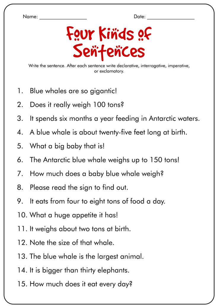 four kinds of sentences worksheet for kids to practice their english speaking skills