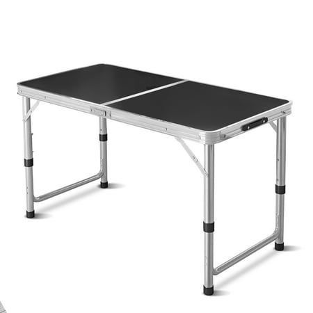 the folding table is black and silver