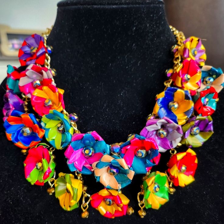 Beaded Flower Necklace Bohemian Multicolor Flower Necklace For Summer, Spring Multicolor Beaded Flower Necklace, Multicolor Flower Charm Necklace For Summer, Spring Multicolor Flower Necklace With Colorful Beads, Adjustable Multicolor Flower Necklace For Spring, Spring Multicolor Adjustable Flower Necklace, Multicolor Flower Charm Necklace For Spring, Yellow Beaded Necklaces For Spring, Spring Yellow Necklaces With Colorful Beads