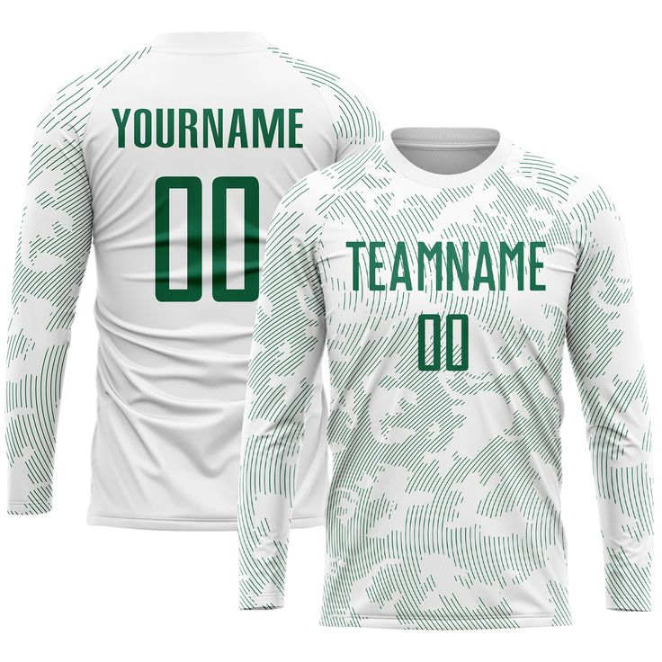 a white and green camo jersey with the number 00 on it, that says team name