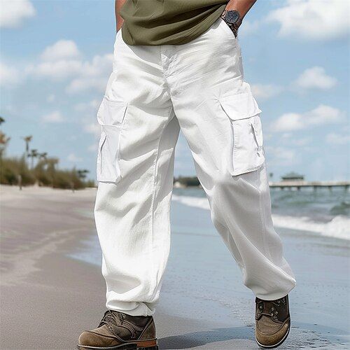 Season:Spring  Summer; Fabric:Linen Cotton Blend; Gender:Men's; Style:Fashion,Streetwear; Occasion:Daily,Going out,Outdoor; Fit Type:Regular Fit; Function:Breathable,Comfort; Waistline:Mid Waist; Pattern:Plain; Design:Multi Pocket,Straight Leg; Brand:OUKU; Pants Type:Beach Pants,Linen Pants,Summer Pants,Cargo Trousers; Fly Type:Zipper,Button; Front page:FF; Listing Date:07/05/2024; Pants Length:Full Length Linen Pants Summer, Going Out Fashion, Mens Cargo Trousers, Linen Beach Pants, Pants Linen, Cotton Linen Pants, Pants Cargo, Pants Summer, Mens Cargo