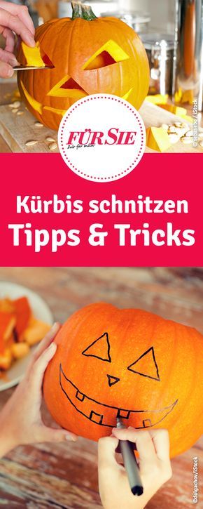 a person carving a pumpkin with the words kurbis schnitzen tips and tricks