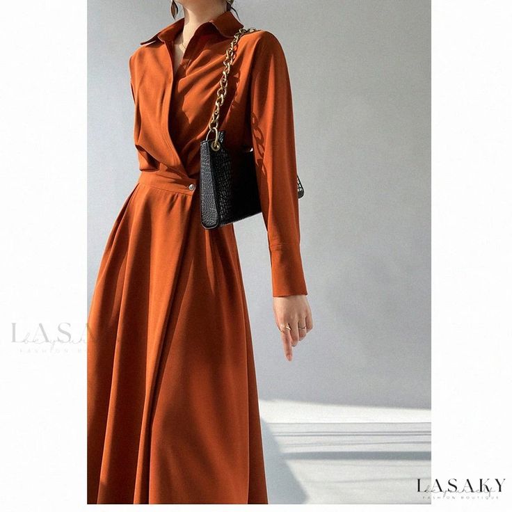 Lasaky - Elegant Essence Comfortable Fit Dress Elegant Brown Maxi Dress For Fall, Elegant Long Sleeve Brown Maxi Dress, Elegant Brown Long Sleeve Maxi Dress, Long Sleeve Maxi Dress For Fall Workwear, Elegant Brown Maxi Dress With Long Sleeves, Formal Brown Long Sleeve Maxi Dress, Brown Long Sleeve Maxi Dress For Formal Occasions, Brown Formal Maxi Dress For Fall, Brown Maxi Dress For Formal Fall Occasions