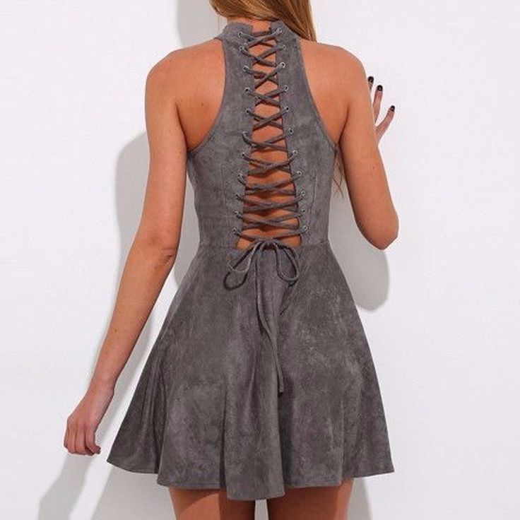 Gray Bandage A-Line Off Shoulder Backless Solid Sleeveless Pleated Mini Dress Fitted Sleeveless Dress With Straps, Fitted Halter Neck Sleeveless Dress With Straps, Fitted Sleeveless Backless Dress With Straps, Fitted Sleeveless Halter Dress With Crisscross Straps, Sleeveless Dresses With Crisscross Straps For Night Out, Sleeveless Night Out Dress With Crisscross Straps, Casual Halter Neck Sleeveless Dress For Club, Casual Party Dresses With Corset Back, Fitted Halter Dress With Straps For Spring