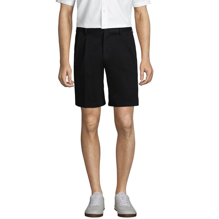 Look neat. Keep cool. Stay comfortable. These 9" No Iron Chino Shorts have a pleated front and Comfort Waist that stretches up to 2" for more ease in the waist. And true to the No Iron Chino name, they feature our 50 wash, 0 wrinkles promise – plus creases that won't quit and built-in stain resistance. All in a pure cotton fabric made from ringspun combed cotton yarns for superior comfort. Size: regular 42. Color: black. Gender: male. Age Group: adult. Pattern: Solid. Classic Stretch Bottoms With Built-in Shorts, Solid Short Pleated Bottoms, Classic Bottoms With Short Inseam In Solid Color, Relaxed Fit Flat Front Bottoms For Summer, Classic Solid Shorts For Business Casual, Casual Fitted Flat Front Bottoms, Classic Solid Color Shorts For Business Casual, Summer Relaxed Fit Flat Front Bottoms, Big And Tall Summer Shorts