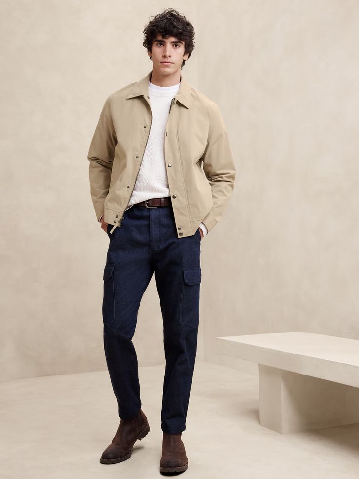 Harrington Jacket | Banana Republic Factory Effortlessly Chic Outfits Men, Mens Shopping Outfit, Classic Male Style, Cool Beige Outfit, Mens East Coast Fashion, Men Casual Professional Outfit, Trendy Mens Fashion Casual Men Styles, Mens Summer Business Casual Outfits, Jacket Casual Outfit Men