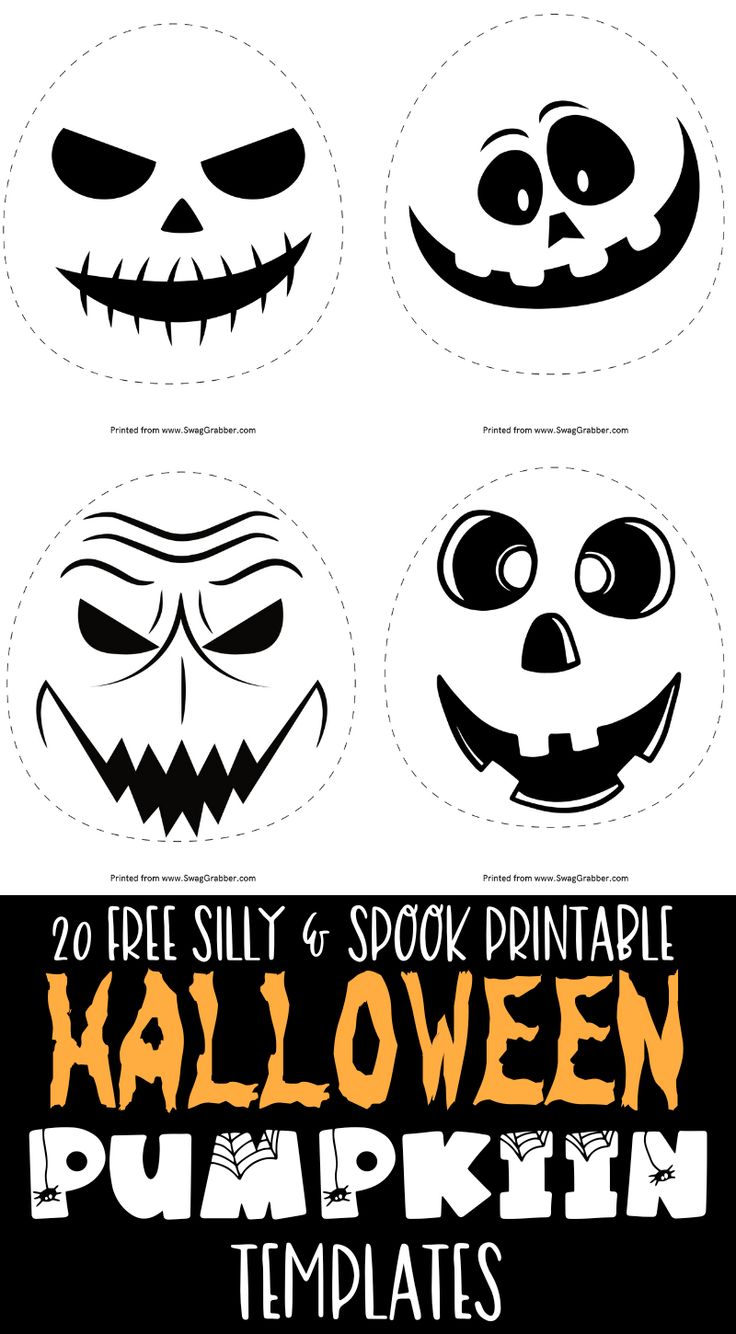 halloween pumpkin face templates with the words, 20 free silly and spook printable pumpkin faces