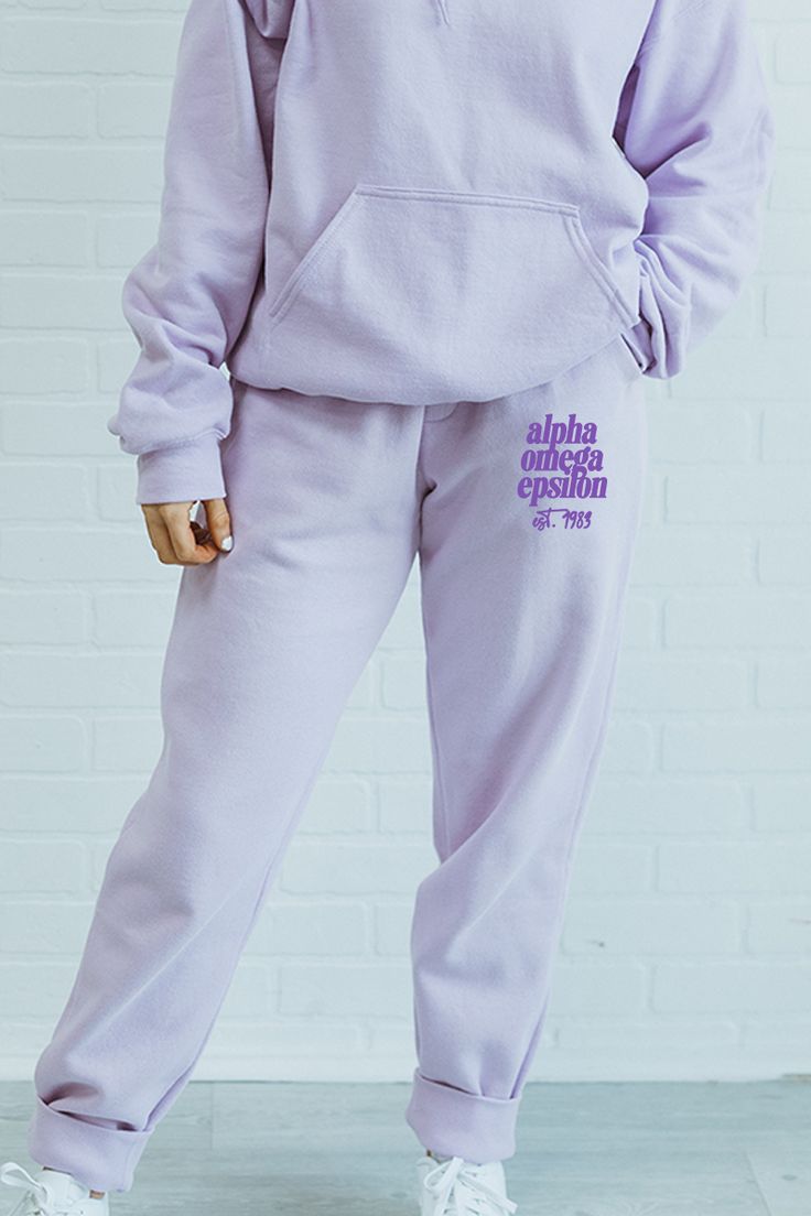 Show love for your sorority in our cozy blend sweatpants. Unisex sizing Cotton blend fabric Front & 1 rear pocket Made to order Sorority Sweatpants, Sorority Rush Shirts, Delta Gamma Shirts, Alpha Phi Shirts, Alpha Omega Epsilon, Kappa Delta Chi, Phi Sigma Rho, Purple Text, Rush Shirts