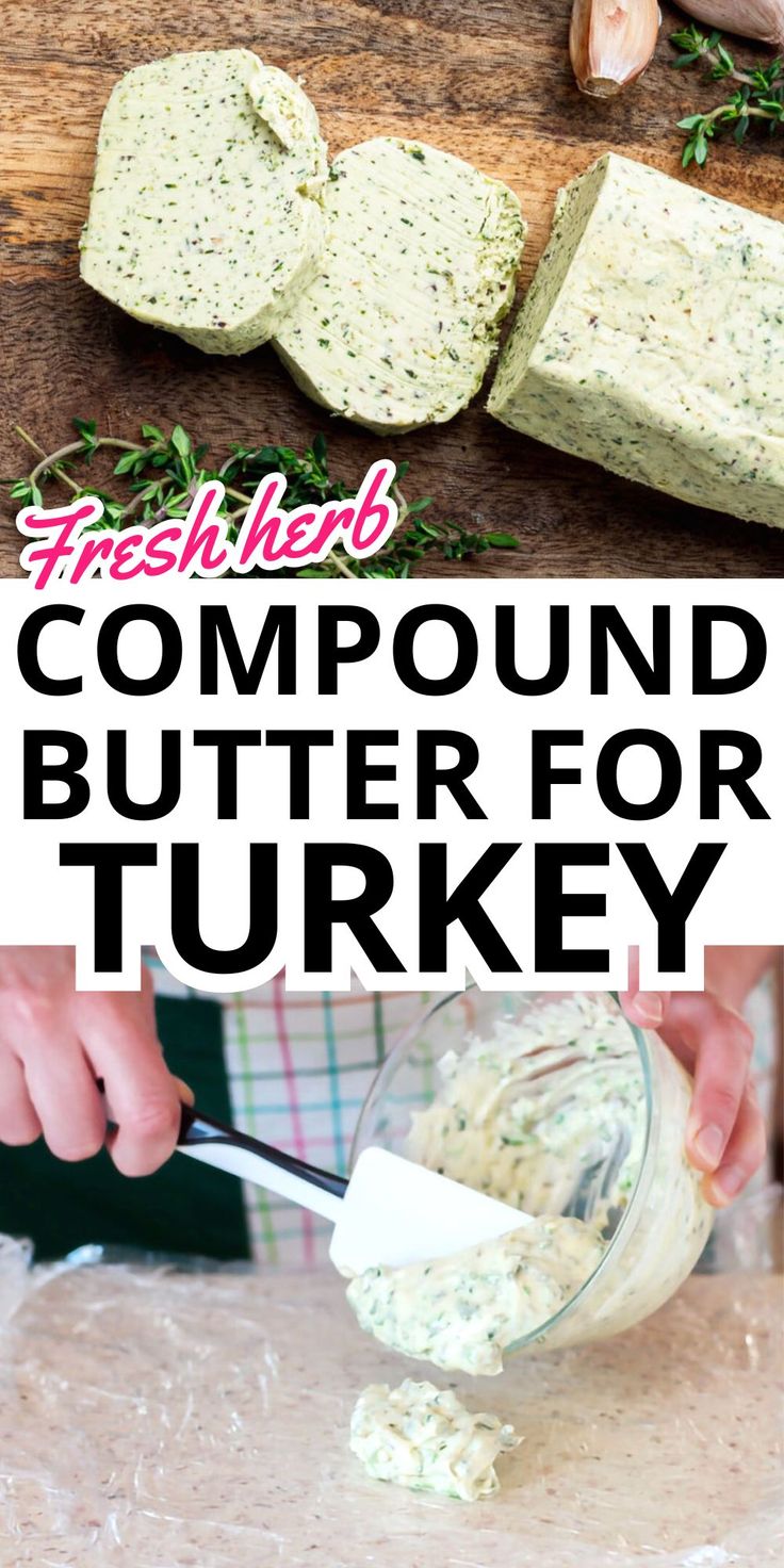 Photos of homemade compound butter with text overlay: Fresh herb compound butter for turkey. Flavored Butter Recipes, Compound Butter Recipe, Herb Butter Recipe, Homemade Holiday Gifts, Garlic Herb Butter, Savory Herb, Flavored Butter, Steak Butter, Compound Butter