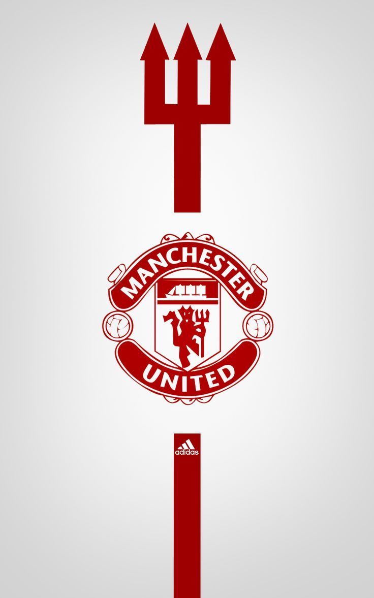 the manchester united logo with arrows pointing up to it's left and right sides