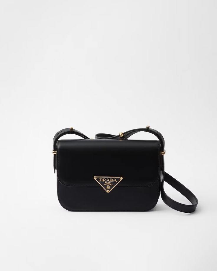 Black Leather Shoulder Bag | PRADA Prada Leather Shoulder Bag, Prada Small Bag, Prada Sling Bag, Black Prada Bag, Mini Black Bag, Prada Bag Black, Prada Mini, Mini Envelope, Prada Collection