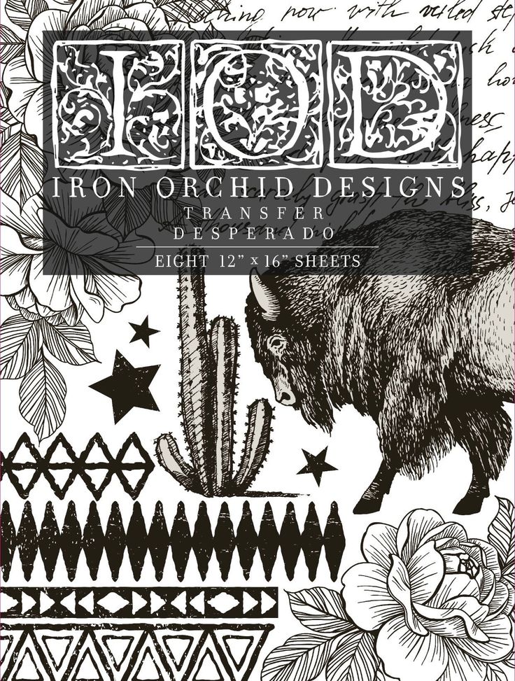 the front cover of iron orchid designs, featuring an image of a bison and cactus