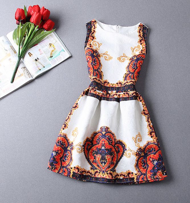 Slim jacquard printed sleeveless dress HG32414JHU Cherry Print Dress, Short Beach Dresses, Short Dress White, Plus Size Summer Dresses, Printed Short Dresses, Boho Dresses Long, Daisy Dress, Floral Dresses Long, Mini Tank Dress