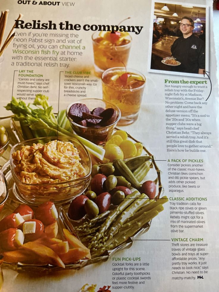 an article in the food and drink section of a magazine with pictures of different foods on it