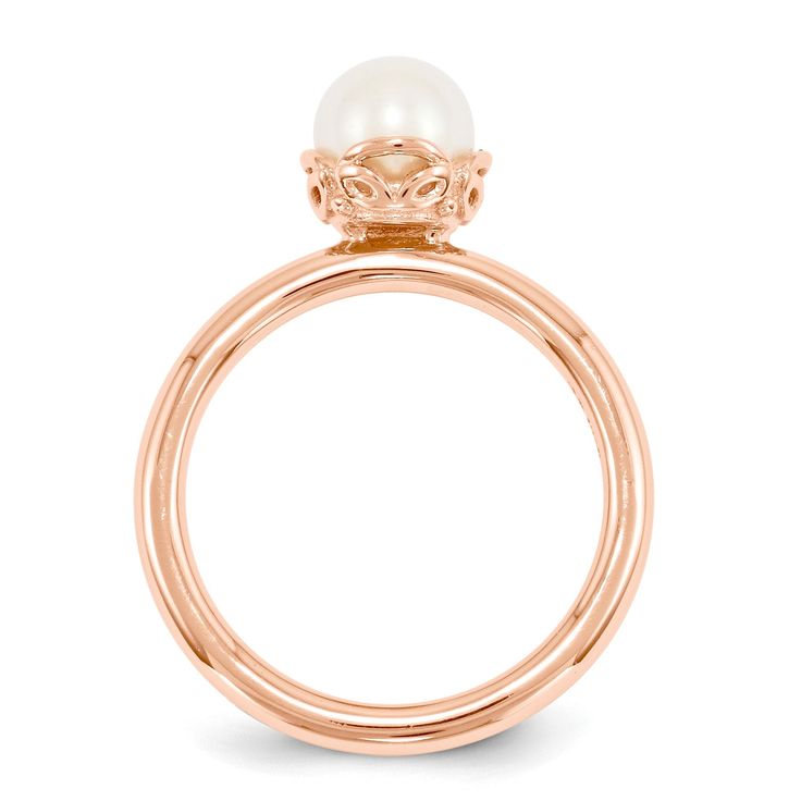 FW Cultured Pearl & 14k Rose Gold Plated Sterling Silver Stack Ring Cultured Stone, Sterling Silver Stacking Rings, Pearl Rose, Bow Jewelry, Average Weight, Pearl Types, Sterling Silver Bands, Metal Material, Gold Plated Silver