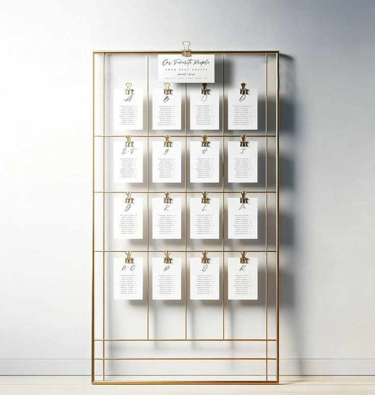 a gold rack with lots of cards attached to the sides and numbers on each side