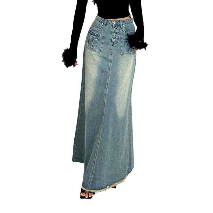 Introducing the 2023 Spring-Summer Collection's free-spirited chic retro denim skirt. a perfect blend of vintage vibes and modern fashion!Why This Skirt Is A Must-Have: Boho-Inspired: An easy-going. free-spirited look with a timeless. classic edge. Vintage Feel: A unique silhouette with a high-waist fit for a feminine touch. Long Length: Flowy and sophisticated. this skirt is designed for maximum impact. Button Closure: A classic button closure lends a subtle hint of sophistication. A Timeless P Trendy Long Non-stretch Denim Skirt, Non-stretch High Waist Skirt With Frayed Hem, Chic Non-stretch Blue Denim Skirt, Trendy Long Denim Skirt For Summer, Chic Denim Blue Skirt For Fall, Trendy High Waist Medium Wash Skirt, Chic Non-stretch Denim Skirt, Trendy High Rise Denim Blue Skirt, Non-stretch Long Denim Skirt